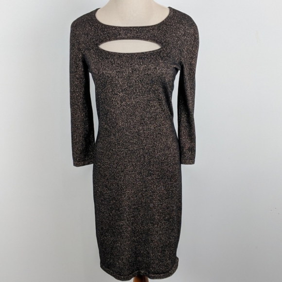 Express Black Metallic Cutout Dress Med - Picture 3 of 8